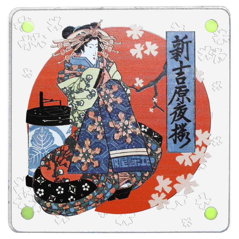 UPEX 浮世絵コースター「新吉原夜桜『京町一丁目』『禿 かけほ 小ゆき』『岡本屋内』『長太夫』」